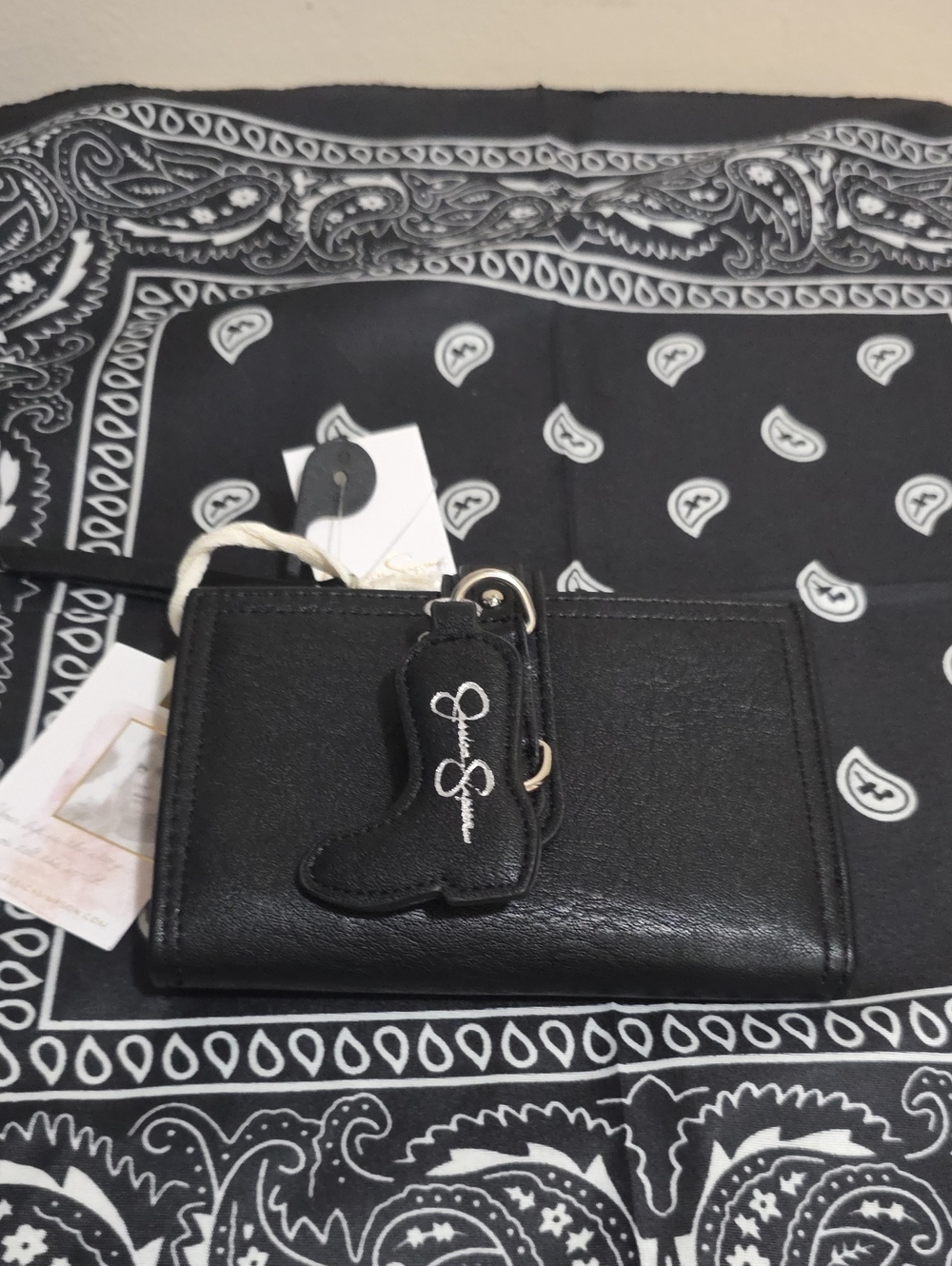 Black Leather Wallet with Western Boot Keychain